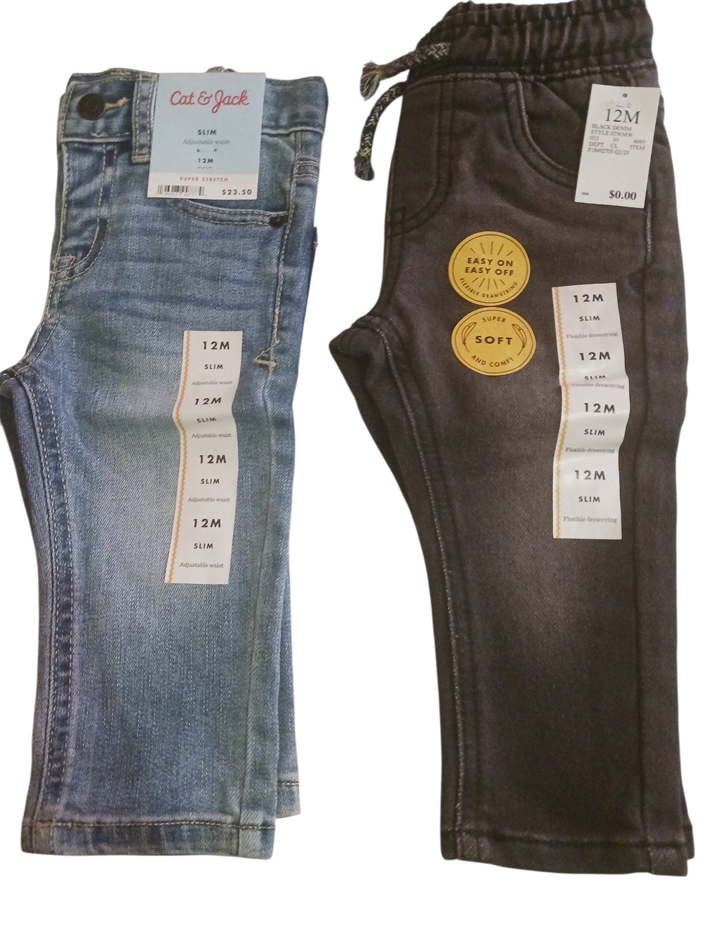 Cat & Jack Slim Toddler Jeans - Light Blue Denim & Charcoal Wash 12M SLIM FIT